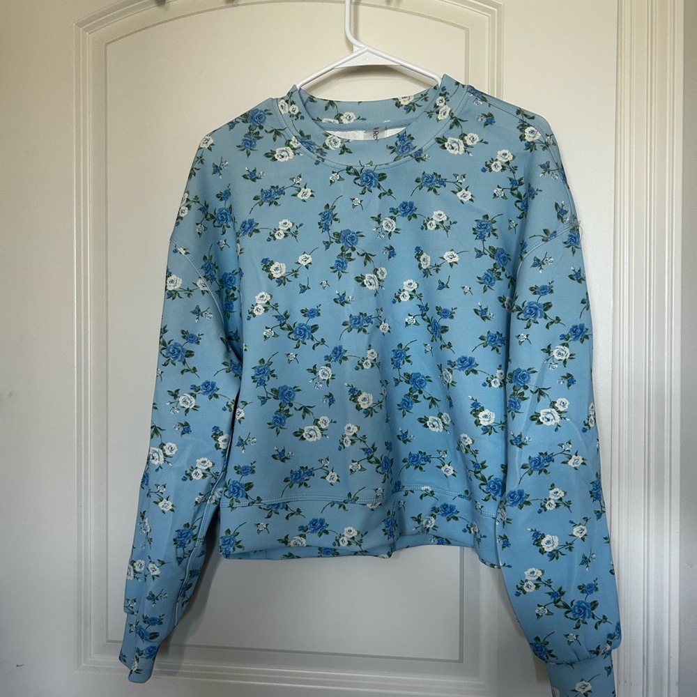Altar'd State Blue Floral Crew Neck Sweater